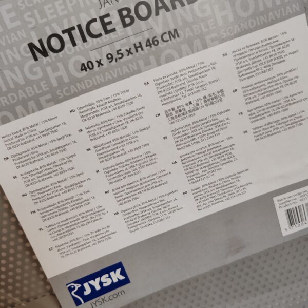 noticeboard,Jysk,40x45cm,nástenka,organizácia,pripomienky,fotografie,doplnokdopráce,reusecentrum,baterkaren