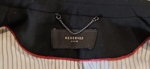 reusecentrum, baterkaren, Reserved, dámske sako, elegantné, tmavá farba, univerzálne, každodenné nosenie, veľkosť 38