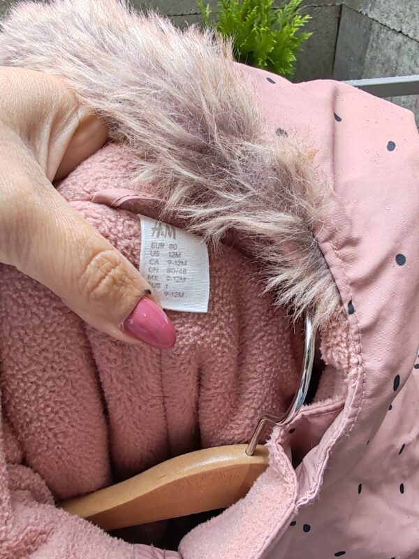 reusecentrum, baterkaren, dievčenský overal, H&M overal, zimný overal, pudrovoružový overal, veľkosť 80, dojčenské oblečenie