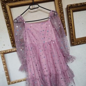 reusecentrum, baterkaren, shein, dievcenske_saty, velkost_152, ruzove, tylove, trblietave, party, secondhand